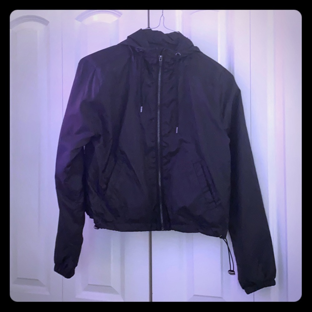Tillys full tilt black rain jacket medium cropped